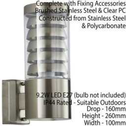 2 Pack Ip44 Outdoor Wall Lamp Stainless Steel Staggered Light Clear Porch Round - thumbnail 3
