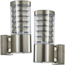 2 Pack Ip44 Outdoor Wall Lamp Stainless Steel Staggered Light Clear Porch Round