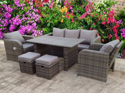 UK Leisure World Recliner Recline Rattan Wicker Conservatory Outdoor Garden Furniture Set Dining Sofa Grey - image 1