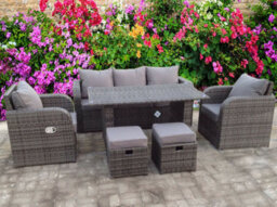 UK Leisure World Recliner Recline Rattan Wicker Conservatory Outdoor Garden Furniture Set Dining Sofa Grey - thumbnail 2