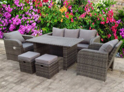 UK Leisure World Recliner Recline Rattan Wicker Conservatory Outdoor Garden Furniture Set Dining Sofa Grey - thumbnail 1