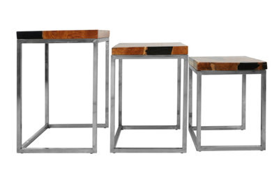 Orsina Set Of 3 Natural Teak Wood Nesting Tables,sturdy Handcrafted End Tables,luxe Black Two-Toned Bedside Tables - image 1