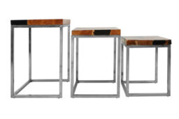 Orsina Set Of 3 Natural Teak Wood Nesting Tables,sturdy Handcrafted End Tables,luxe Black Two-Toned Bedside Tables