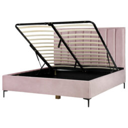 Beliani Ottoman Bed Velvet Sezanne 180 X 200 Cm (Eu Super King) Pink - thumbnail 1