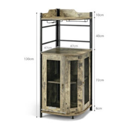 Costway Corner Bar Cabinet Industrial Wine Buffet Cabinet With Glass Holder Mesh Doors - thumbnail 3