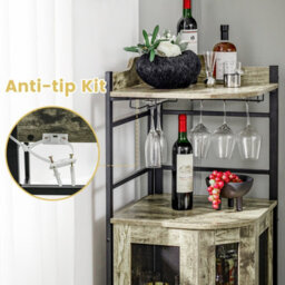 Costway Corner Bar Cabinet Industrial Wine Buffet Cabinet With Glass Holder Mesh Doors - thumbnail 7