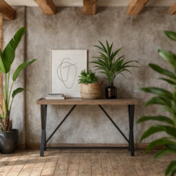 Wyld Haus Trento Aged Grey Oak Console Table With Black Metal Frame 1600X500X850mm - thumbnail 1