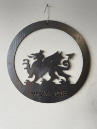 Poppy Forge Welsh Dragon Wall Art - Small With Text - Steel - W29.5 X H29.5 Cm - Bare Metal/ready To Rust - thumbnail 1