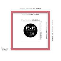 "15X15"" Pink Picture Frame - 15X15"" Square Frame With 12X12"" Mount For 15X15""/12X12"" Pictures Moderrn Style Thin Edge, 1 Pack" - thumbnail 2