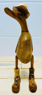 My Square Mile Wooden Duck Ornament, Hand Carved Duck Animal Statue 25Cms (Hat & Boots Duck) - image 1