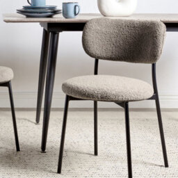 Wyld And Coco Beige-Taupe Bouclé Armless Dining Chairs 2-Pack, Iron Legs, Compact Design - thumbnail 2
