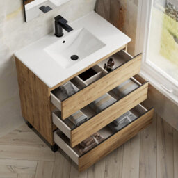 Banyetti Vatilla 800mm Floorstanding Vanity Unit With Lira Basin - Ostippo Oak - thumbnail 3