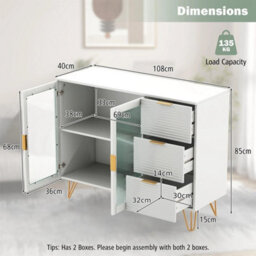 Dining Buffet Server Cabinet Cupboard Kitchen Storage Sideboard W/ 2 Glass Doors - thumbnail 2
