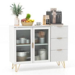 Dining Buffet Server Cabinet Cupboard Kitchen Storage Sideboard W/ 2 Glass Doors - thumbnail 3