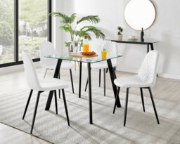 Furniturebox Seattle Scandi Inspired Glass And Black Metal Leg Square Dining Table & 4 White Corona Faux Leather Black Leg Chairs - thumbnail 1