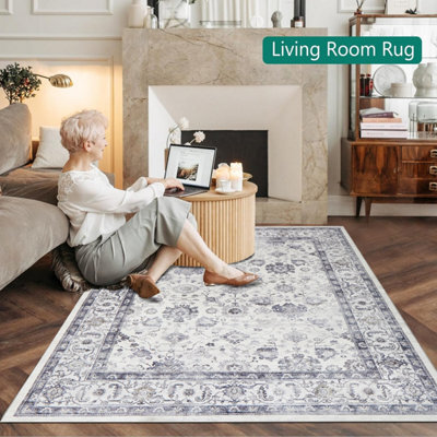 Ameha Soft Large Grey Area Rugs For Bedroom Kitchen Carpet Non Slip Bedside Rug Floral Cashmere Rug (Serene,120X170Cm) - image 1
