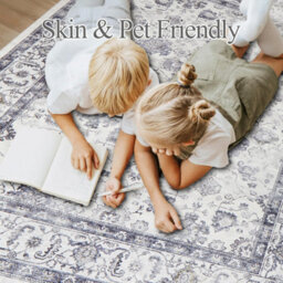 Ameha Soft Large Grey Area Rugs For Bedroom Kitchen Carpet Non Slip Bedside Rug Floral Cashmere Rug (Serene,120X170Cm) - thumbnail 8