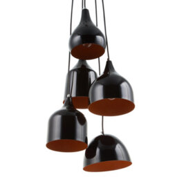 Wyld And Coco 5-Light Pendant Cluster Black Iron Shades Orange Interior, W18 X D18 X H111Cm - thumbnail 3
