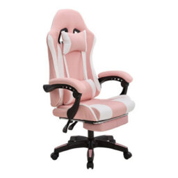 Living And Home Pink And White High Back Ergonomic Gaming Chair Office Chair With Footrest