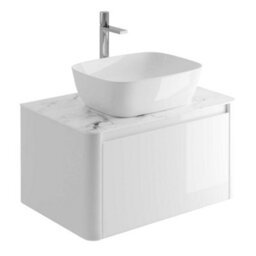 Plum&clay Mayfair Gloss White Wall Hung Bathroom Vanity Unit With White Marble Countertop (W)750mm (H)406mm