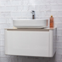 Plum&clay Mayfair Gloss White Wall Hung Bathroom Vanity Unit With White Marble Countertop (W)750mm (H)406mm - thumbnail 3