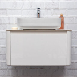 Plum&clay Mayfair Gloss White Wall Hung Bathroom Vanity Unit With White Marble Countertop (W)750mm (H)406mm - thumbnail 2