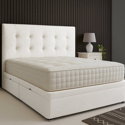 Urban Textures - Eden Ottoman Bed Rounded Headboard Side Lift: Boucle White - image 1