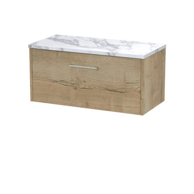 Hudson Reed Juno Wall Hung Single Soft Close Drawer Vanity Unit With Laminate Worktop In Autumn Oak Finish, 800mm - image 1