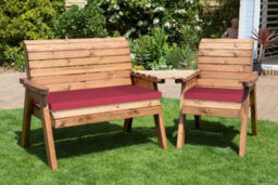 Charles Taylor Wooden Companion Angled Garden 3 Seat Chair & Cover & Red Cushion - thumbnail 1