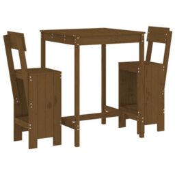 Berkfield 3 Piece Garden Bar Set Honey Brown Solid Wood Pine - thumbnail 2