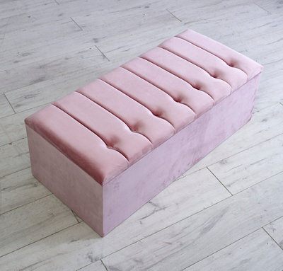 Comfy Deluxe Ottoman Blue Plush Velvet Box Matching Buttons - image 1