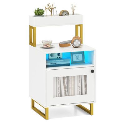 Gainoom Nightstand With Led Lights Modern End Table Freestanding Bedside Table With Heavy-Duty Metal Frame White - image 1