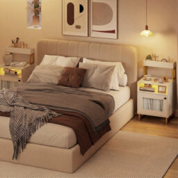 Gainoom Nightstand With Led Lights Modern End Table Freestanding Bedside Table With Heavy-Duty Metal Frame White - thumbnail 5