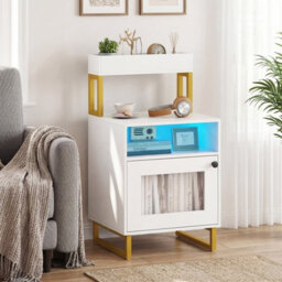 Gainoom Nightstand With Led Lights Modern End Table Freestanding Bedside Table With Heavy-Duty Metal Frame White - thumbnail 4