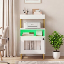 Gainoom Nightstand With Led Lights Modern End Table Freestanding Bedside Table With Heavy-Duty Metal Frame White - thumbnail 3