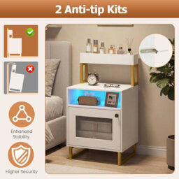 Gainoom Nightstand With Led Lights Modern End Table Freestanding Bedside Table With Heavy-Duty Metal Frame White - thumbnail 8