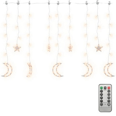Berkfield Decorative Star And Moon Fairy Lights Remote Control 138 Led Warm White - image 1