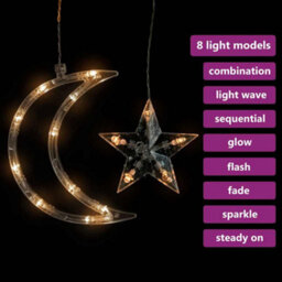 Berkfield Decorative Star And Moon Fairy Lights Remote Control 138 Led Warm White - thumbnail 4