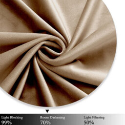 Ameha Beige Velvet Crushed Curtains Blackout Thermal Insulated Ring Top Ready Made Standard Window Curtain Pair 66'' X 54'' - thumbnail 5