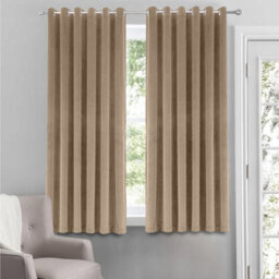 Ameha Beige Velvet Crushed Curtains Blackout Thermal Insulated Ring Top Ready Made Standard Window Curtain Pair 66'' X 54'' - thumbnail 2