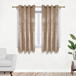 Ameha Beige Velvet Crushed Curtains Blackout Thermal Insulated Ring Top Ready Made Standard Window Curtain Pair 66'' X 54'' - thumbnail 4