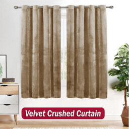 Ameha Beige Velvet Crushed Curtains Blackout Thermal Insulated Ring Top Ready Made Standard Window Curtain Pair 66'' X 54''