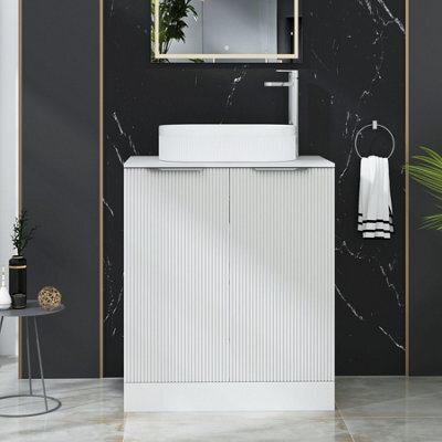 Royal Bathrooms Evora 700mm Matt White Fluted Floor Standing Countertop Vanity Unit 2 Door With Lyon Basin - image 1