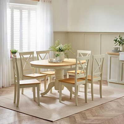 Furniturebox Uk Padstow Cream Wooden Extending Dining Table & 6 Millford Chairs - image 1