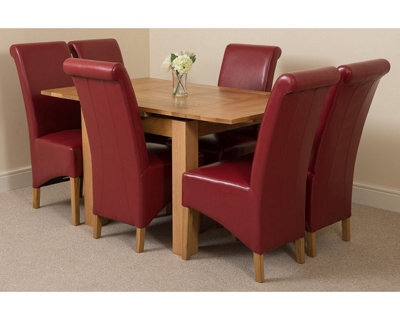 That's Furniture Richmond 90Cm - 150Cm Square Oak Extending Dining Table And 6 Chairs Dining Set With Montana Burgundy Leather Chairs - image 1
