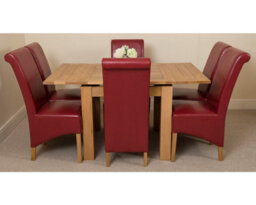 That's Furniture Richmond 90Cm - 150Cm Square Oak Extending Dining Table And 6 Chairs Dining Set With Montana Burgundy Leather Chairs - thumbnail 2