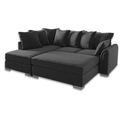Furnishings For Less UK Chiswick Black Fabric Corner Sofa Black With Footstool - Left Hand Facing