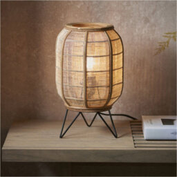 Loops Standing Floor & Table Lamp Set - Bamboo Natural Linen Fabric Shade - Matt Black Metal Leg - thumbnail 8