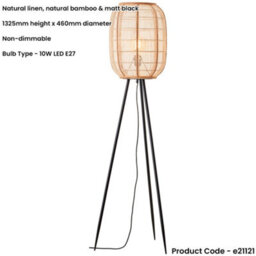 Loops Standing Floor & Table Lamp Set - Bamboo Natural Linen Fabric Shade - Matt Black Metal Leg - thumbnail 3