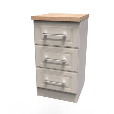 Sevilla Ready Assembled Matt Beige Light Oak Effect 3 Drawer Bedside Chest (H)695mm (W)395mm (D)415mm - image 1